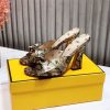 fendi block heel sandals gold