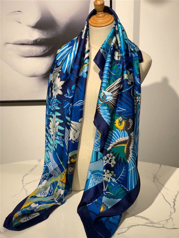 hermes ladies summer silk scarf Dark blue