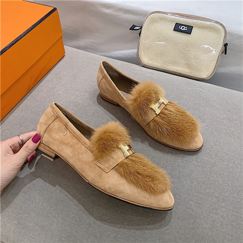 hermes sheepskin mink loafers