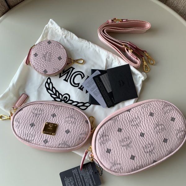 MCM 3-in-1 Shoulder Bag Crossbody Bag Coin Purse Pink