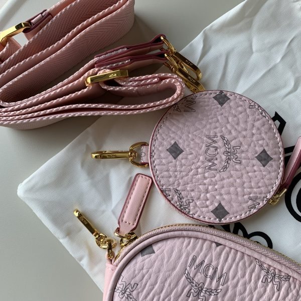 MCM 3-in-1 Shoulder Bag Crossbody Bag Coin Purse Pink - Image 3