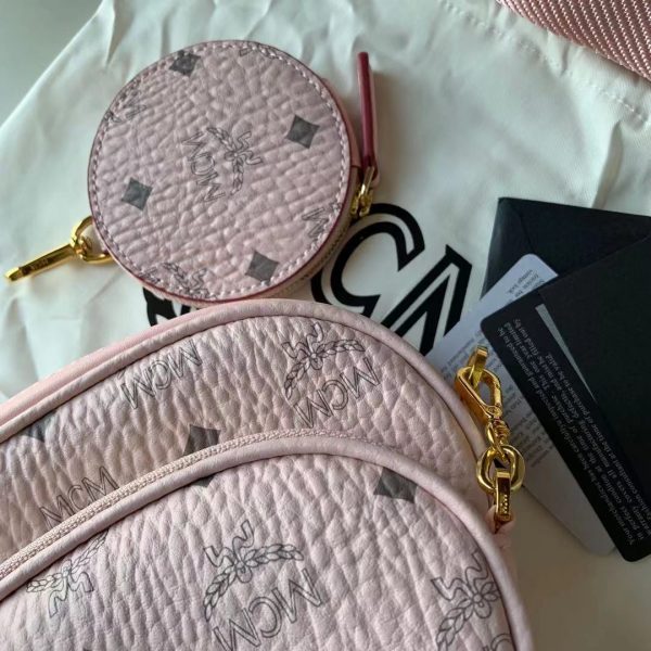MCM 3-in-1 Shoulder Bag Crossbody Bag Coin Purse Pink - Image 6