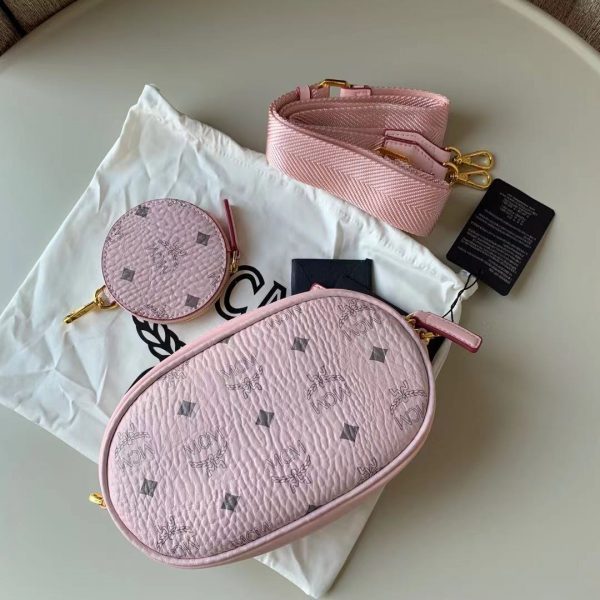 MCM 3-in-1 Shoulder Bag Crossbody Bag Coin Purse Pink - Image 8
