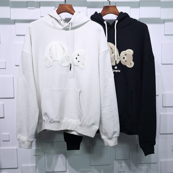 PALM ANGELS BEAR HOODIE BLACK/WHITE REPLICA