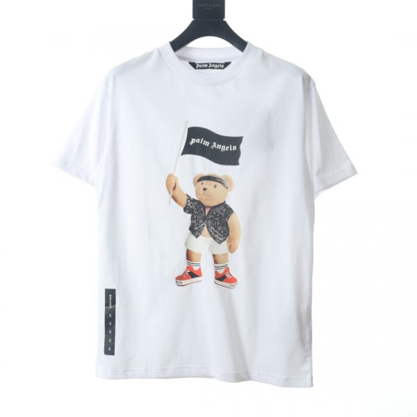 Palm Angels Pirate Bear Flag Logo Print Short Sleeve T-Shirt