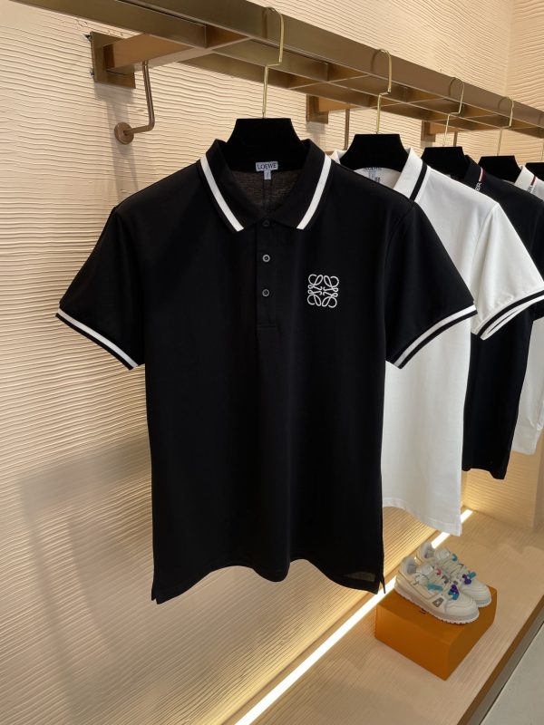 Top quality Loewe 2023 new piqué cotton chest logo embroidery logo lapel polo shirt Black White M-3XL