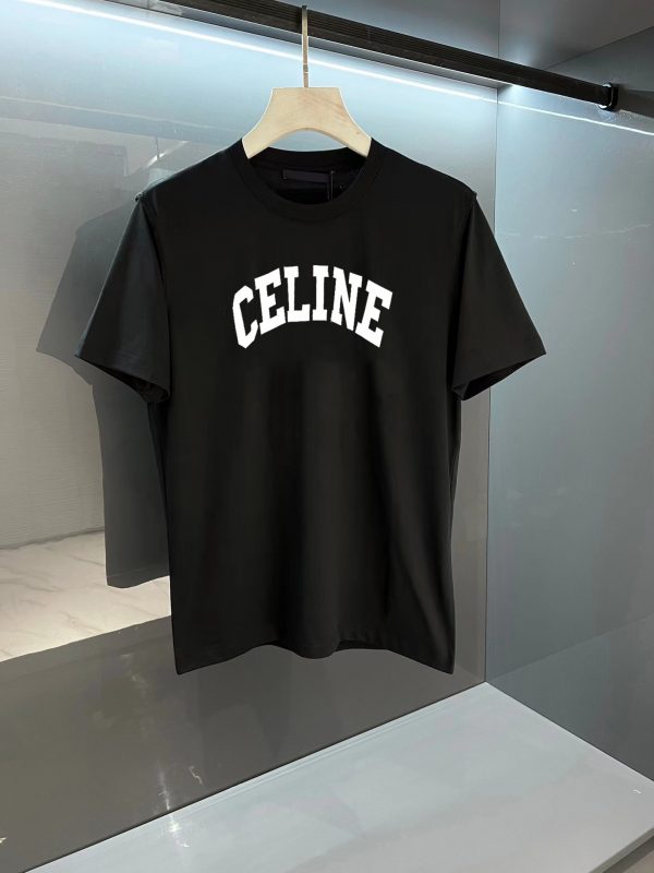 Real shot of brick cabinet CELINE# classic style exclusive custom weaving and dyeing pure cotton material soft and comfortable threaded round neck CELINE letter printing on the front