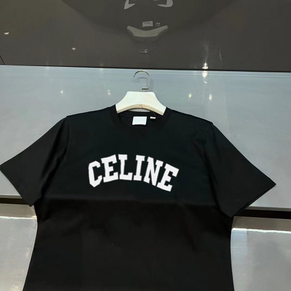 Real shot of brick cabinet CELINE# classic style exclusive custom weaving and dyeing pure cotton material soft and comfortable threaded round neck CELINE letter printing on the front - Image 7