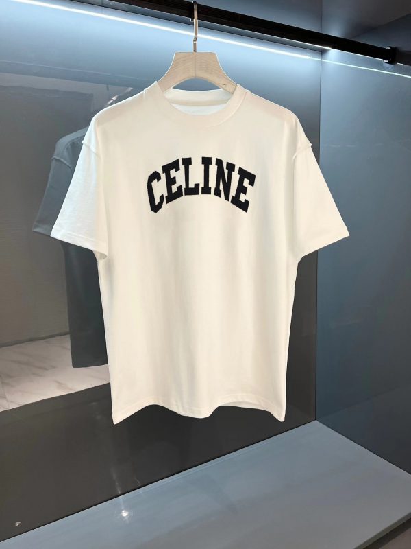 Real shot of brick cabinet CELINE# classic style exclusive custom weaving and dyeing pure cotton material soft and comfortable threaded round neck CELINE letter printing on the front - Image 9
