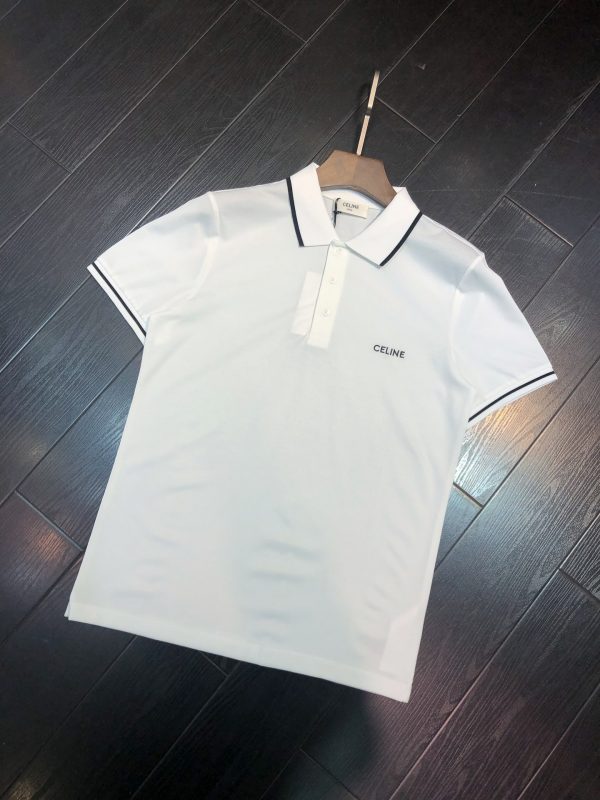 CELINE/ new chest embroidered letter logo men's short-sleeved polo shirt, same as ZG, CELINE brand letter embroidered classic POLO shirt