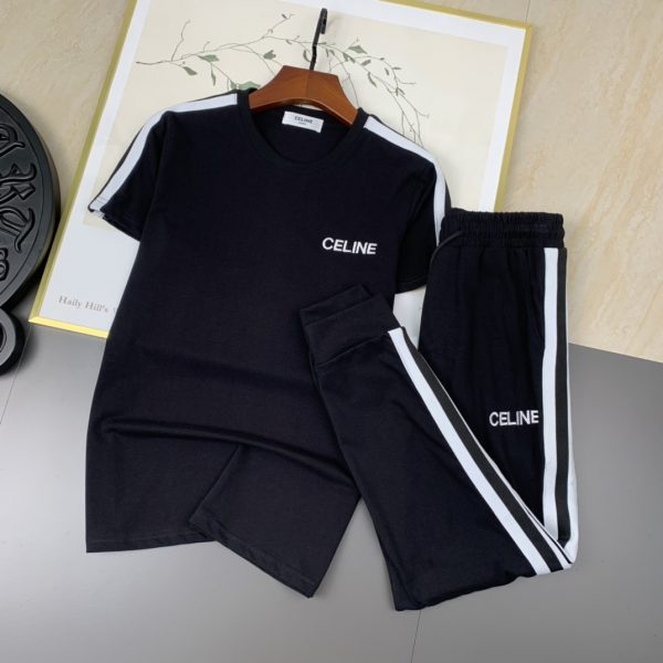 CELINE 2023 Round Neck Short Sleeve Suit Pure cotton double yarn fabric upper body will not be stuffy, smooth and comfortable skin-friendly effect is more breathable