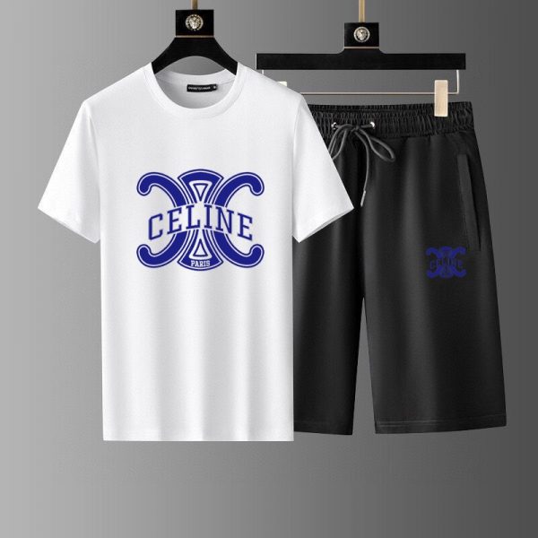 Brand [CELINE] 2023 new men's short-sleeved shorts suit