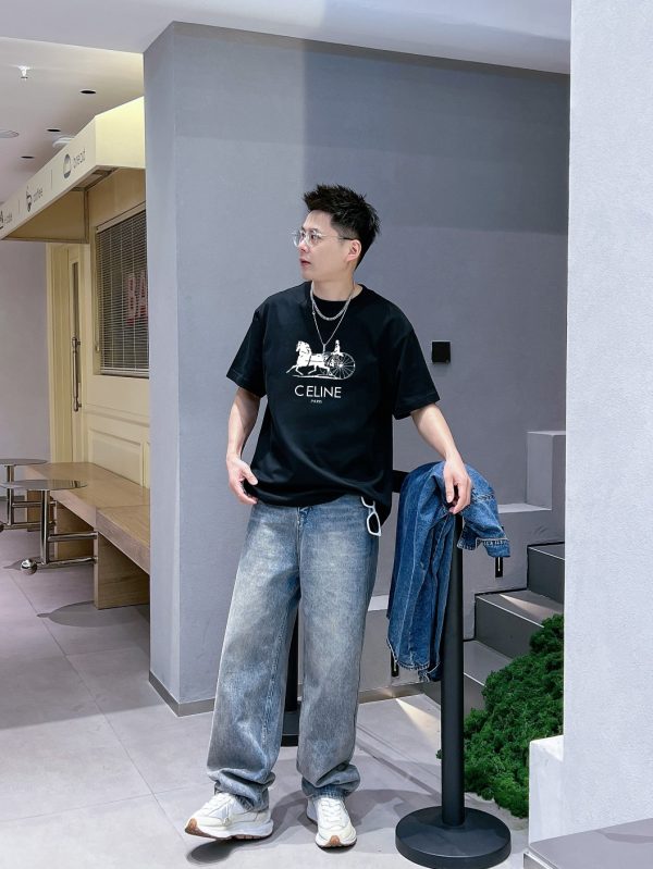 CELINE✨ 2023 spring and summer new ❤️ printed round neck short-sleeved T-shirts for men and women S M L XL
