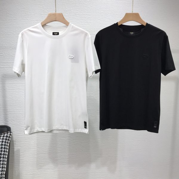 FENDI 2023 spring and summer new product embroidered letter signage standard cut round neck short-sleeved T-shirt. 80-count double-ply mercerized long-staple cotton knitted fabric
