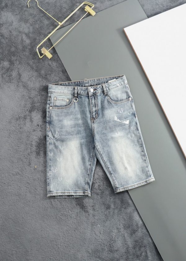 Fendi 2023 spring and summer thin original denim shorts, Italian luxury men's versatile, imported washed denim, exquisite counter hardware