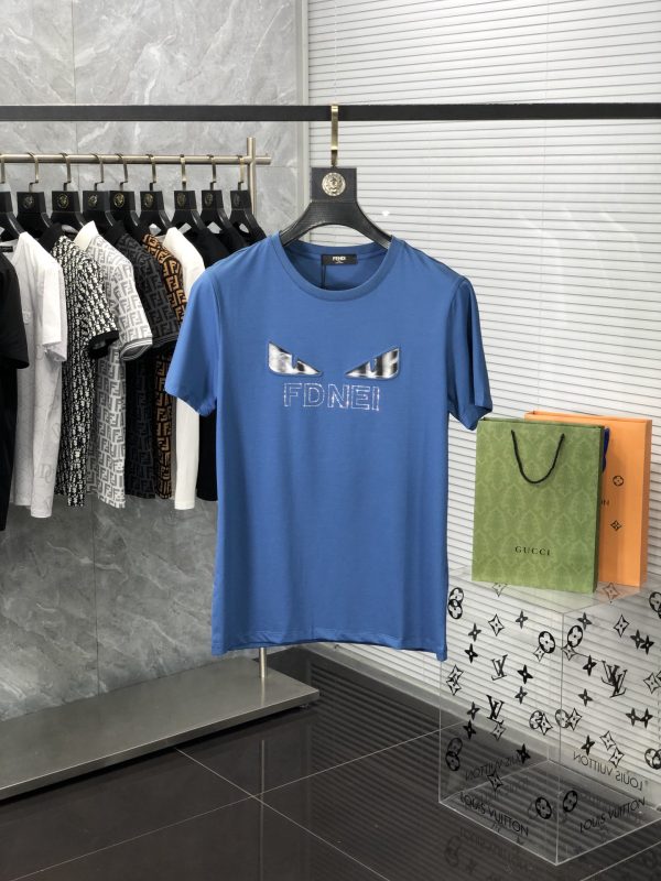 FENDI 2023AW summer new top quality counter synchronization casual short-sleeved mercerized cotton T-shirt, upper body comfortable and breathable - Image 9