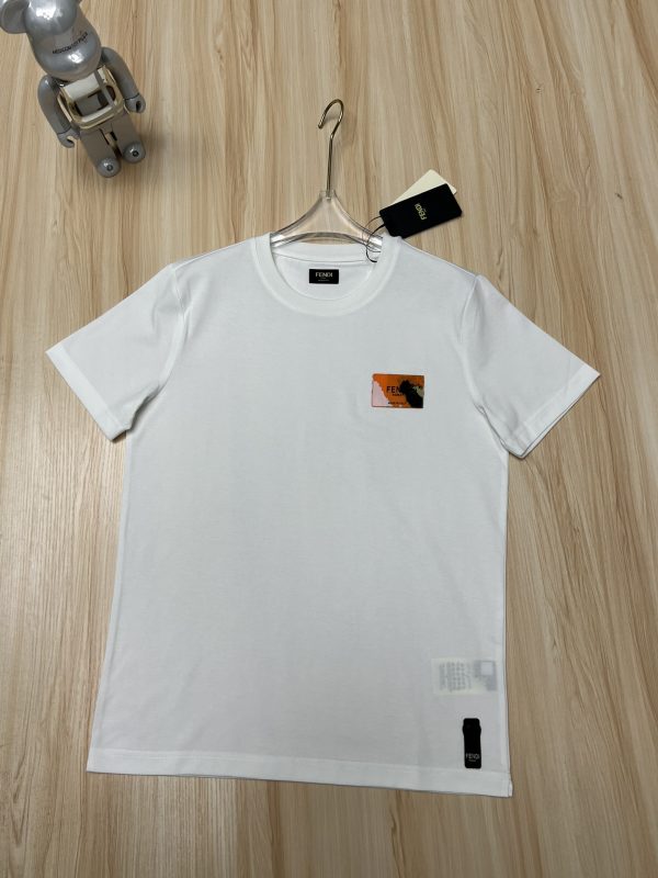 Fendi-New color matching woven label brand letter logo fashion casual round neck cotton knitted short-sleeved T-shirt - Image 15