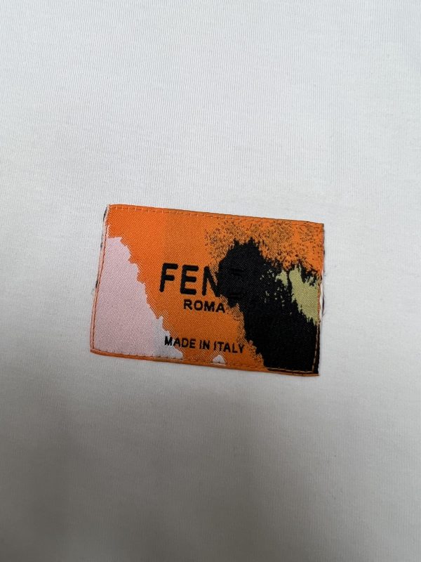 Fendi-New color matching woven label brand letter logo fashion casual round neck cotton knitted short-sleeved T-shirt - Image 12