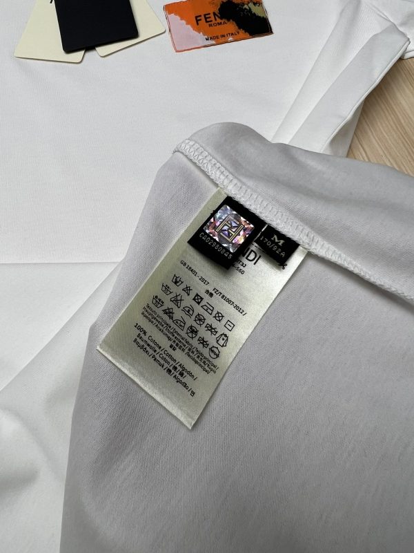Fendi-New color matching woven label brand letter logo fashion casual round neck cotton knitted short-sleeved T-shirt - Image 10