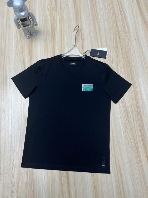 Fendi-New color matching woven label brand letter logo fashion casual round neck cotton knitted short-sleeved T-shirt - Image 8