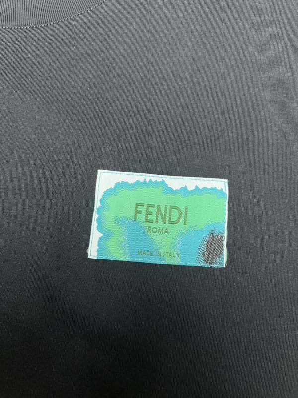 Fendi-New color matching woven label brand letter logo fashion casual round neck cotton knitted short-sleeved T-shirt - Image 5