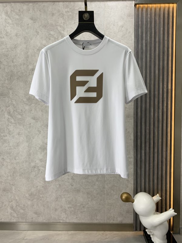 Fendi 2023 spring new fashion ? round neck short-sleeved T-shirt made of high-grade jade silk fabric ? exquisite neckline unique and cool classic LOGO design on the chest - Image 9