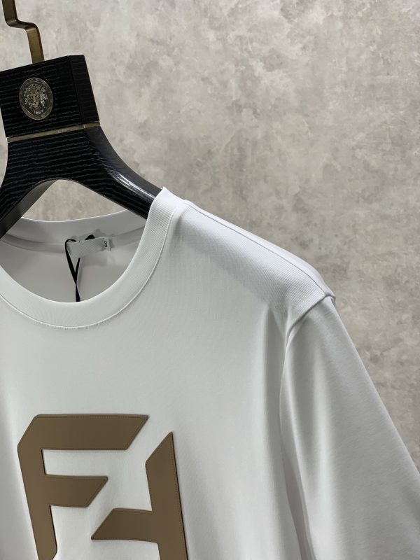 Fendi 2023 spring new fashion ? round neck short-sleeved T-shirt made of high-grade jade silk fabric ? exquisite neckline unique and cool classic LOGO design on the chest - Image 6