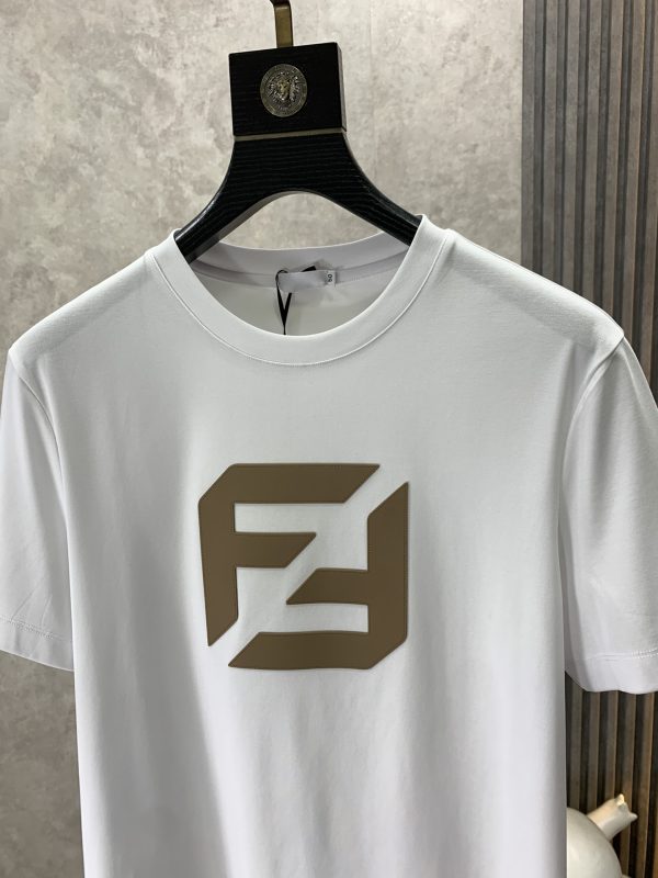 Fendi 2023 spring new fashion ? round neck short-sleeved T-shirt made of high-grade jade silk fabric ? exquisite neckline unique and cool classic LOGO design on the chest - Image 4