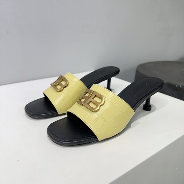 Balenciaga 26 spring and summer counter latest metal BB buckle high-heeled stone pattern Muller slippers