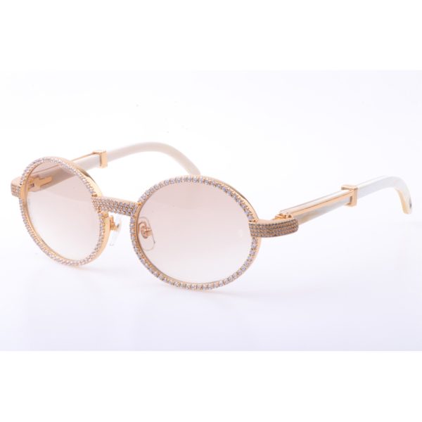Cartier 7550178 55-22 New Full Diamond White Buffalo Sunglasses In Gold Brown