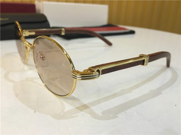 Cartier 7550178 57-22 Curve Wood Sunglasses In Gold Brown