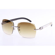 Cartier  8300818 Engrave Lens White Mix Black Buffalo Sunglasses In Silver Brown