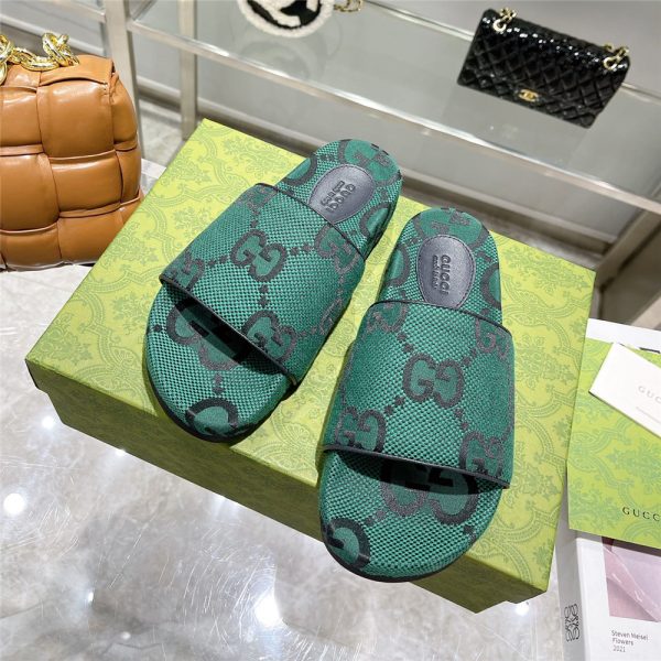 Gucci  Green GG Logo Slides - Image 3