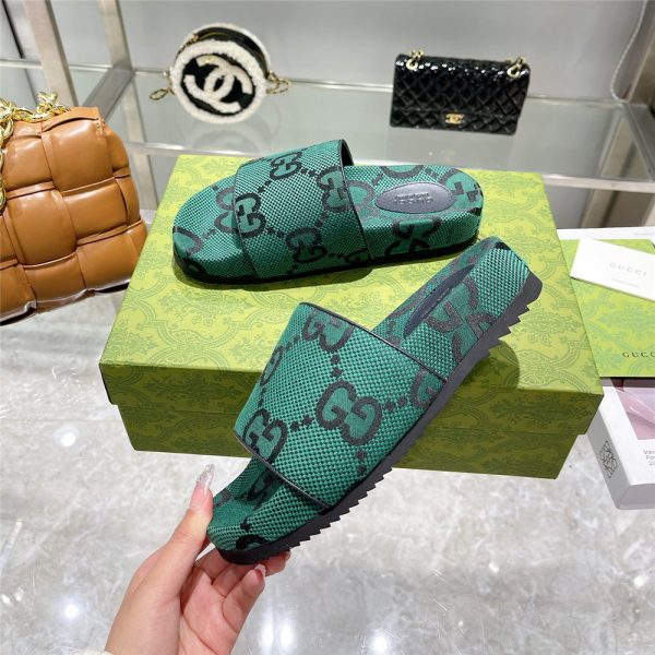 Gucci  Green GG Logo Slides - Image 5