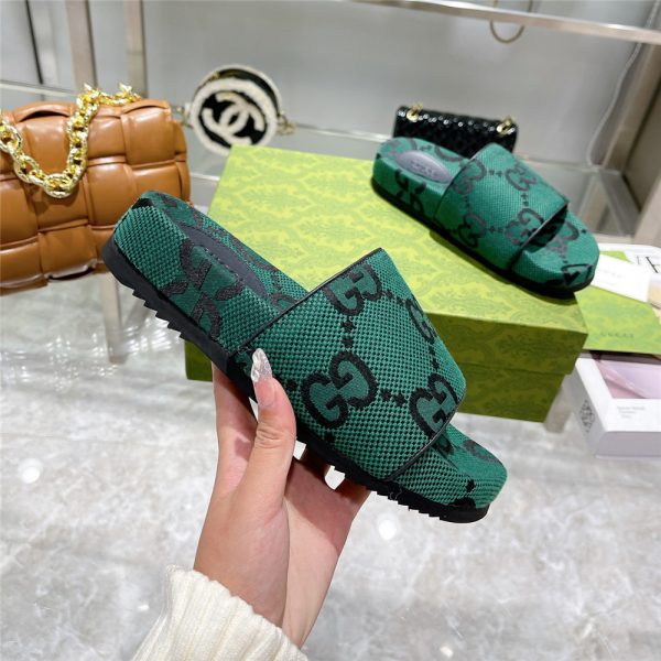 Gucci  Green GG Logo Slides - Image 8