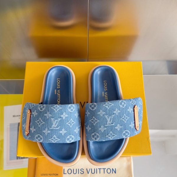 Louis Vuitton Pulpilo Comfort Velcro denim denim checkerboard embossed bread sliders K
