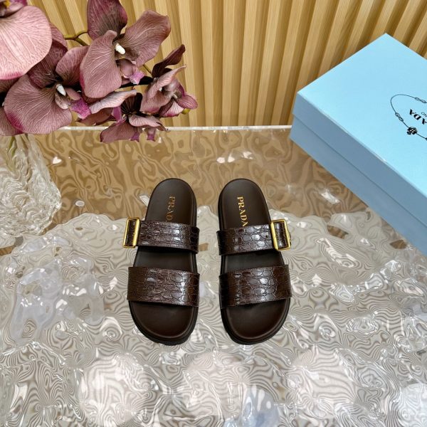 Prada's classic triangle label platform double-buckle slippers collection Ultralight sandals A - Image 3