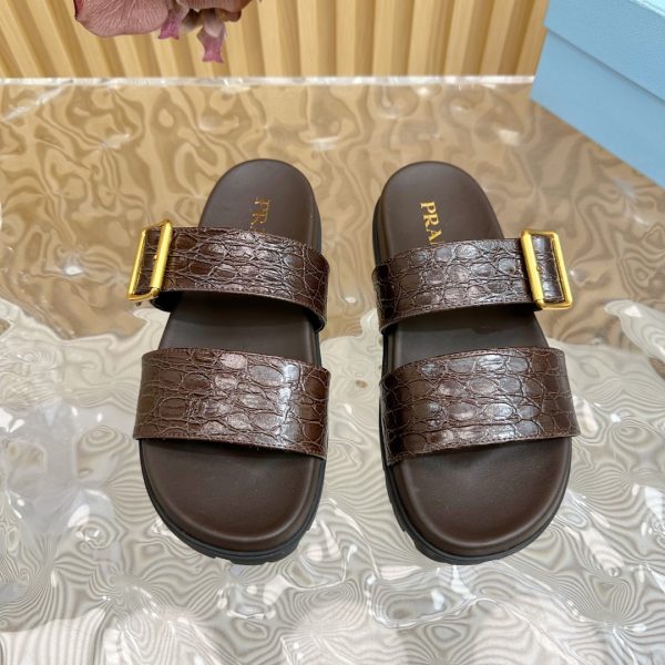 Prada's classic triangle label platform double-buckle slippers collection Ultralight sandals A - Image 4