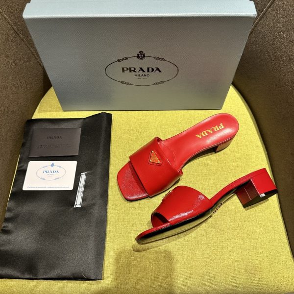 Prada Spring Summer 2024SS New Saffiano patent leather mid-heeled slippers C - Image 4