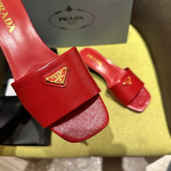 Prada Spring Summer 2024SS New Saffiano patent leather mid-heeled slippers C - Image 5