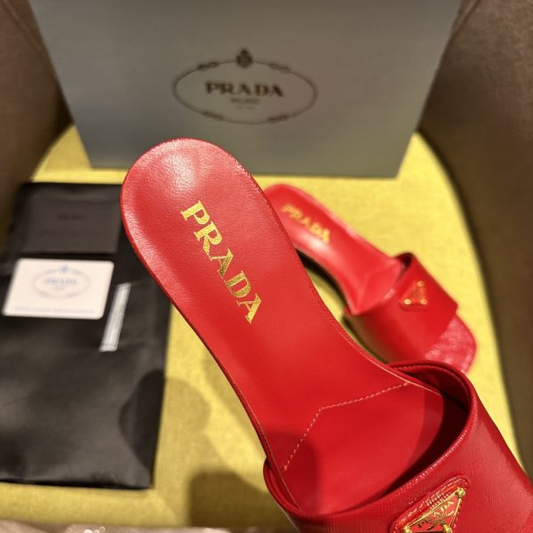 Prada Spring Summer 2024SS New Saffiano patent leather mid-heeled slippers C - Image 6