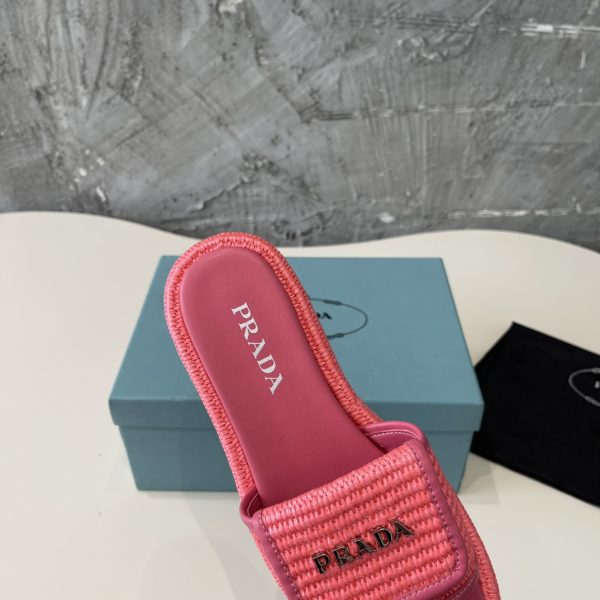 Prada 2024 popular straw series of must-have slippers Red - Image 7