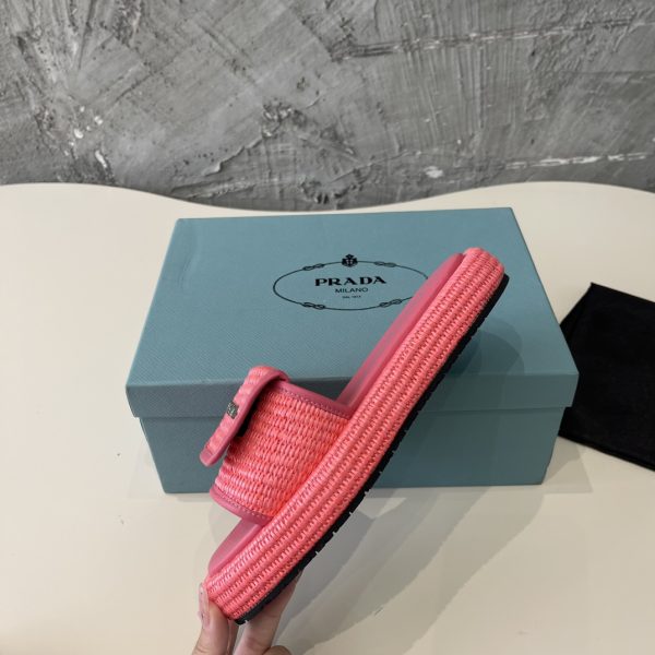 Prada 2024 popular straw series of must-have slippers Red - Image 8