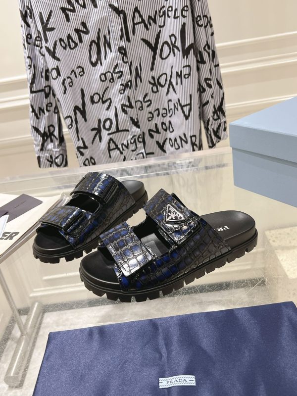 Prada Spring/Summer 2024 New Sandals Double-breasted/Velcro slippers for couples black - Image 3