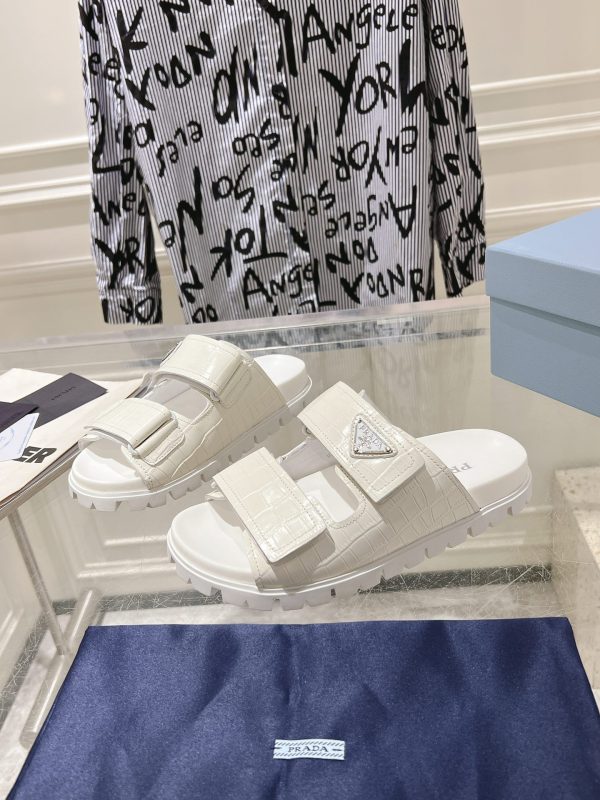 Prada Spring/Summer 2024 New Sandals Double-breasted/Velcro slippers for couples white - Image 3