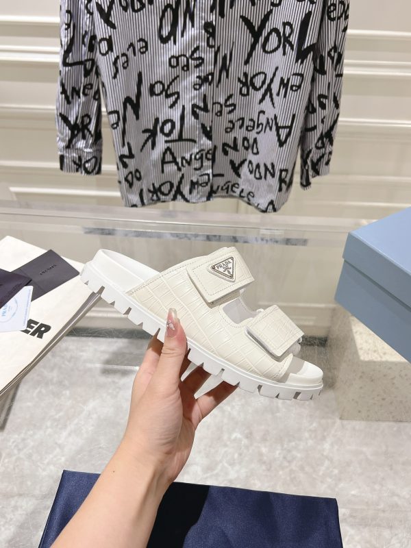 Prada Spring/Summer 2024 New Sandals Double-breasted/Velcro slippers for couples white - Image 6